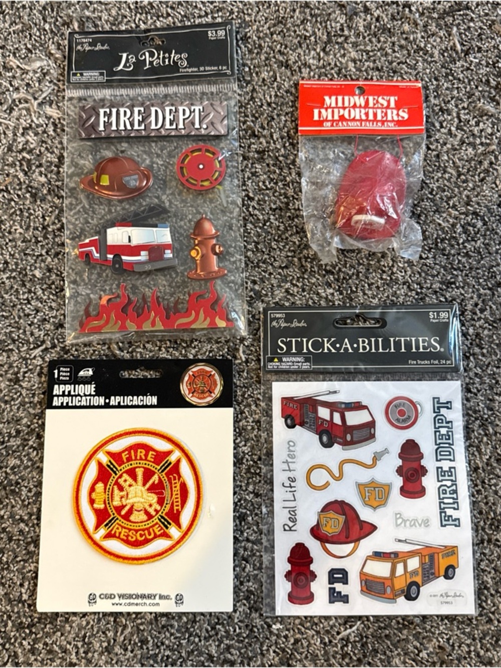 Fire Department & Rescue Firefighter Sticker Patch Helmet Lot - 4 Pieces